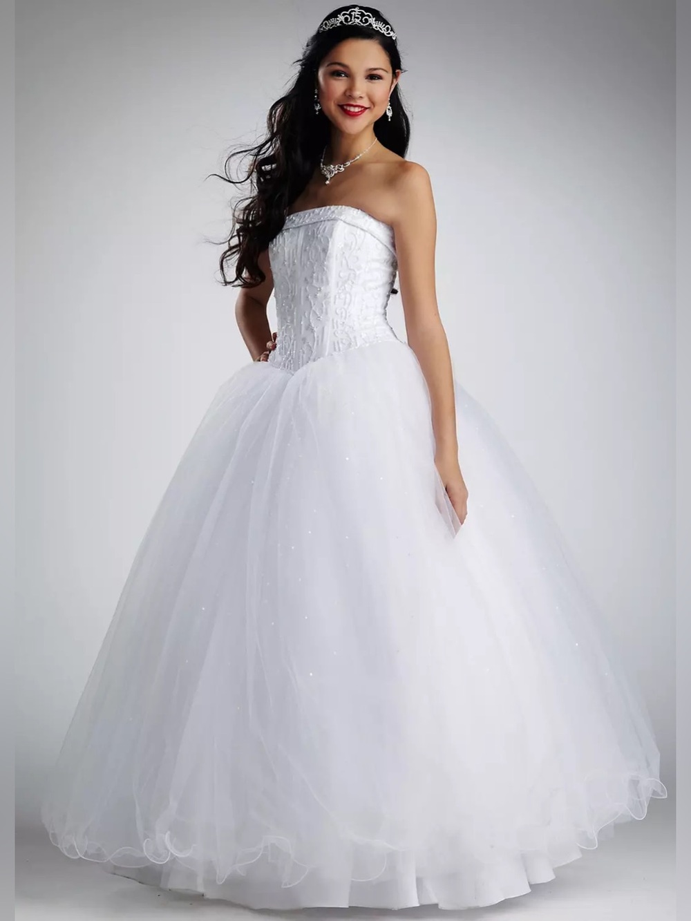 David's Bridal White Strapless Ball Gown Wedding Dress